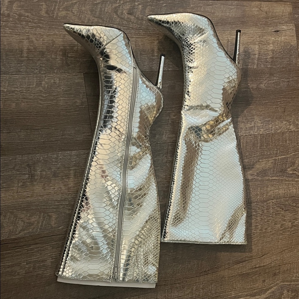 INC International Concepts Metallic Snakeskin Heeled Boots